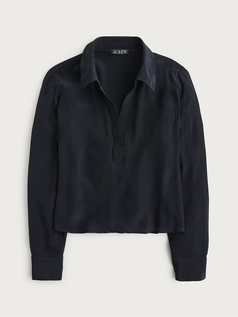 J.Crew Black Long-Sleeve Crepe de Chine Split-Neck Popover Top
